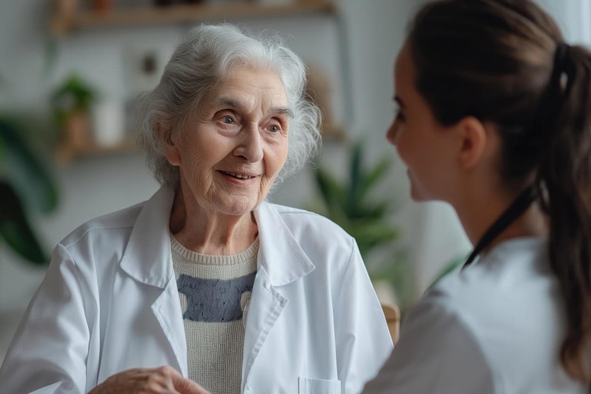 A care professional listening to an older participant