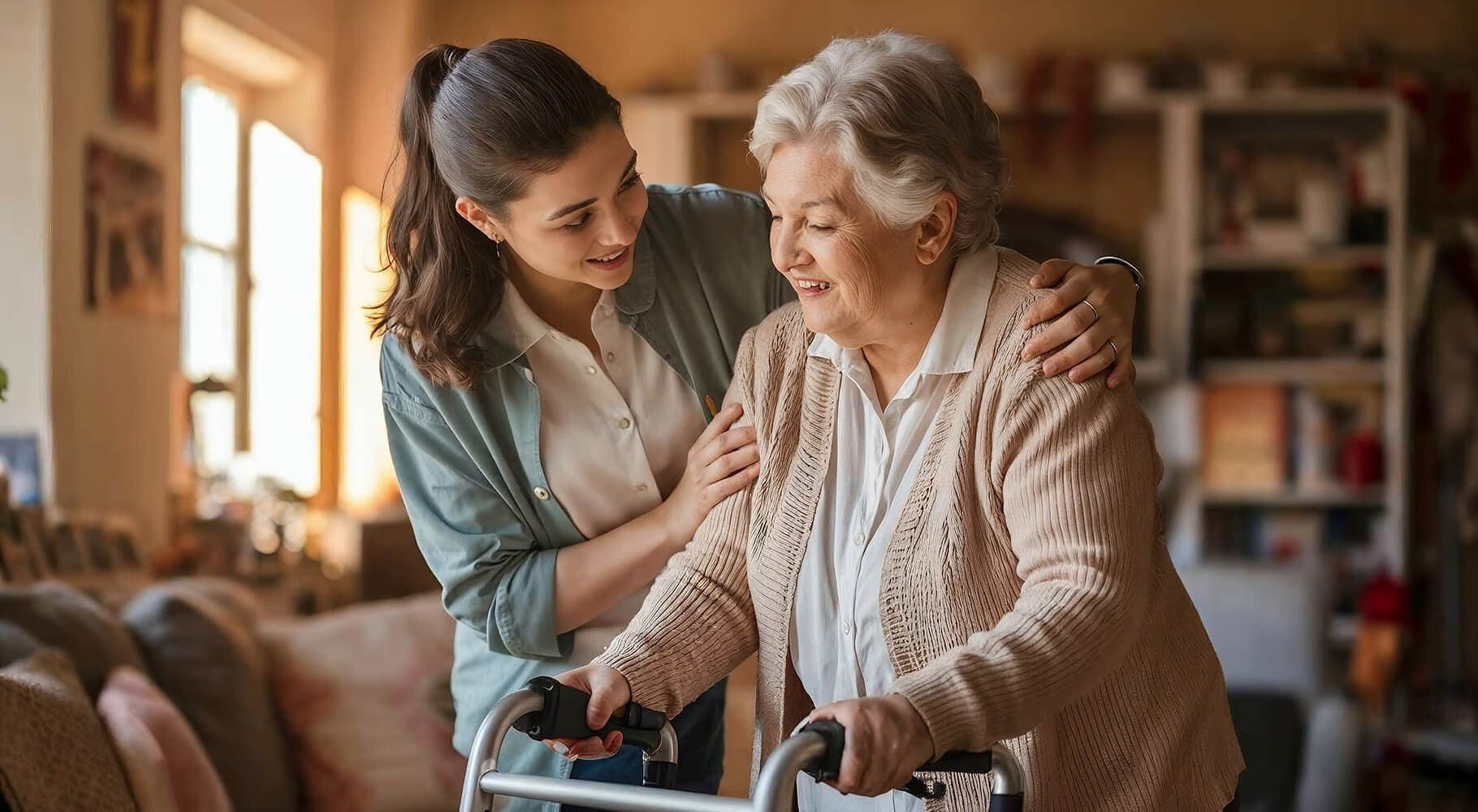 A care professional having a supportive conversation with an older man