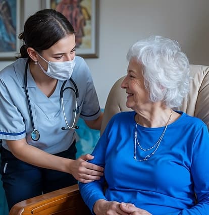 A support professional speaking with an older participant